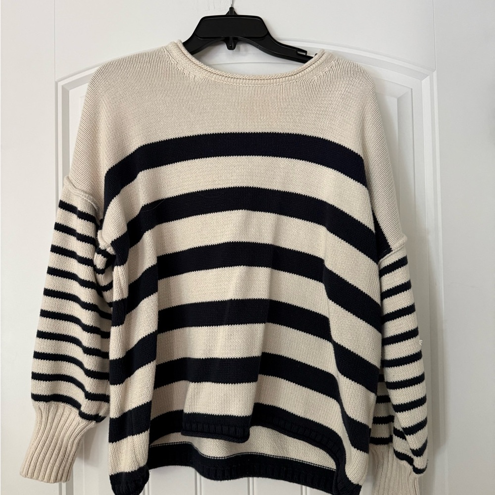 Madewell Cream and Black Striped Scoopneck Sweater